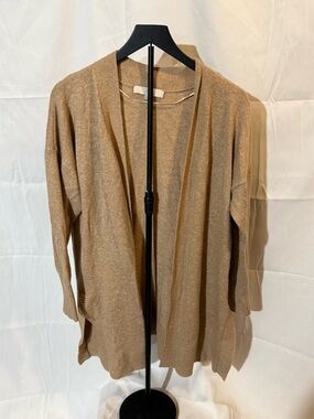 LOFT Camel Open-Front Lightweight Cardigan
